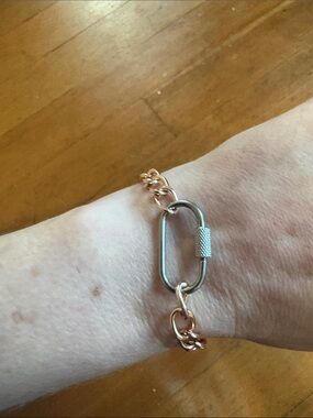 Hand-Craftrd Rose Gold and Silver Mixed-Metal Carabiner Bracelet